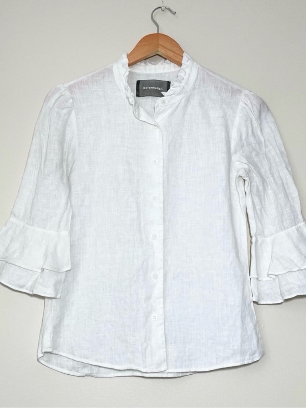 Reformation Linen Ruffle Shirt